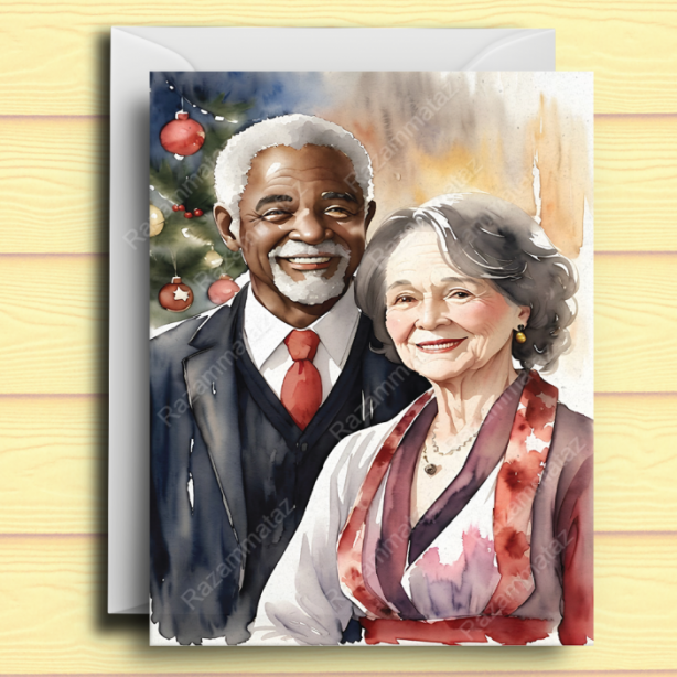 Interracial Couple R Christmas Card